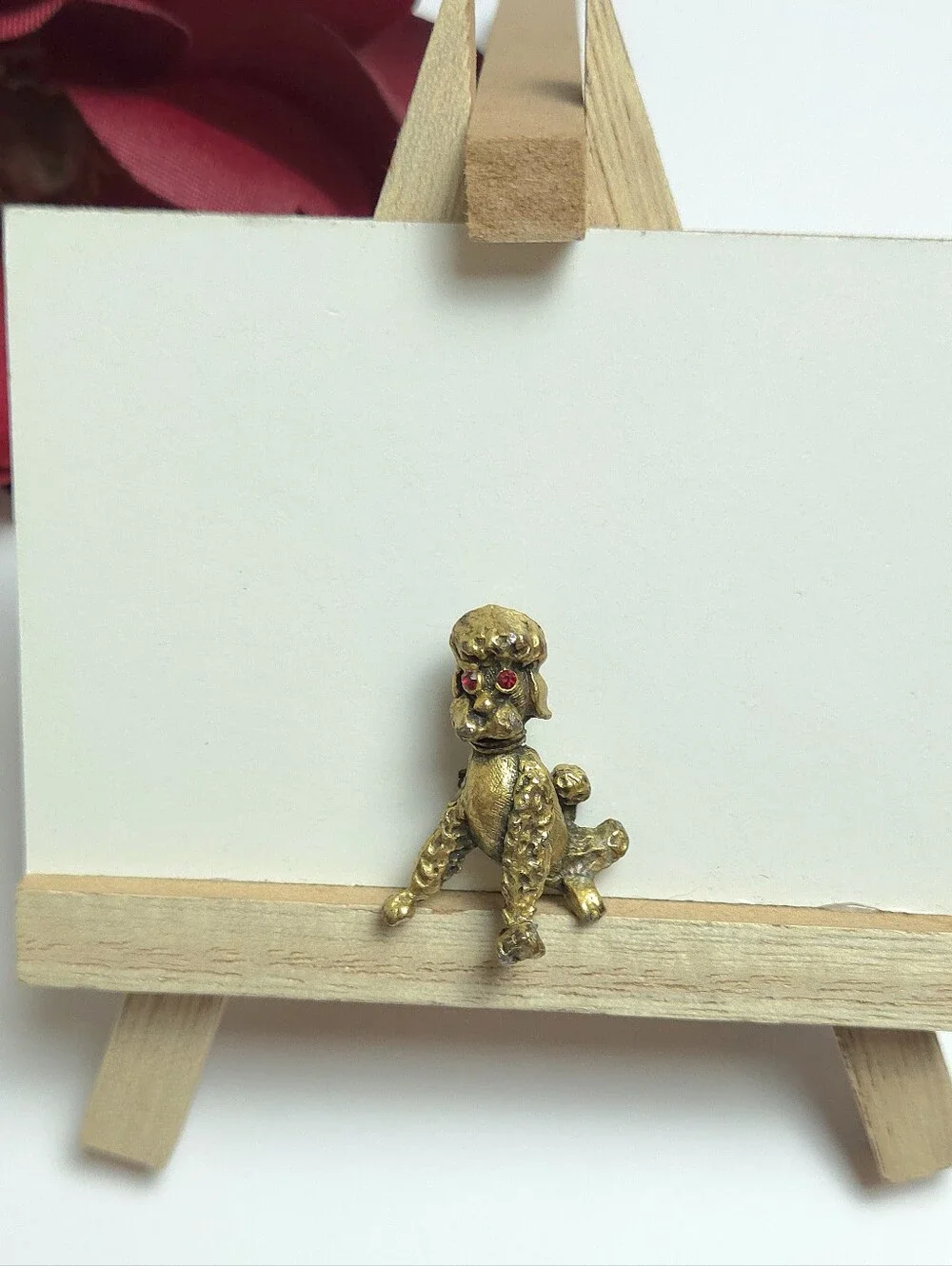 Vintage Golden Red Crystal Eyed Poodle Brooch Pin